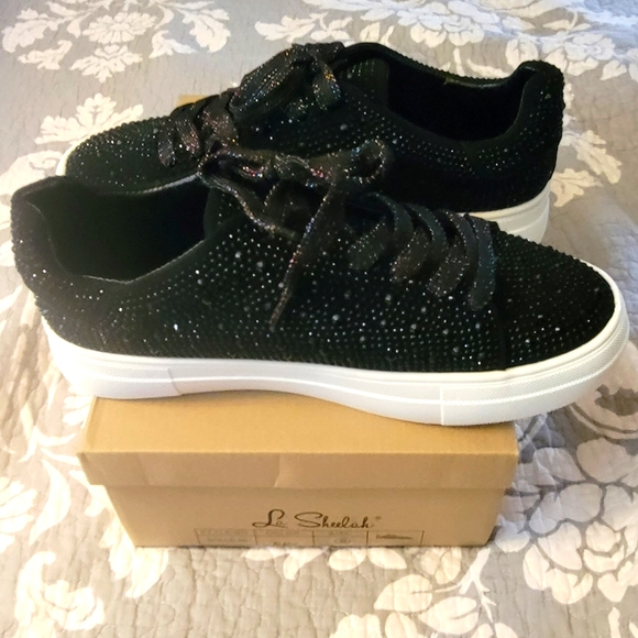 LaSheelah NWT Black Sparkly Sneakers Sz 8 - Picture 3 of 10